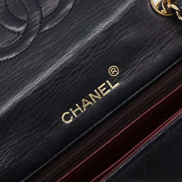CHANEL Mini Matelasse 17 Chain Bag Lamb Skin Black Gold CC Auth 214790SV