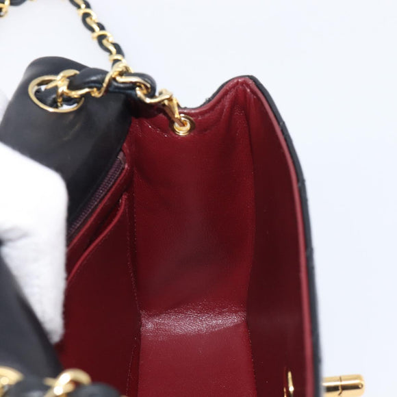 CHANEL Mini Matelasse 17 Chain Bag Lamb Skin Black Gold CC Auth 214790SV