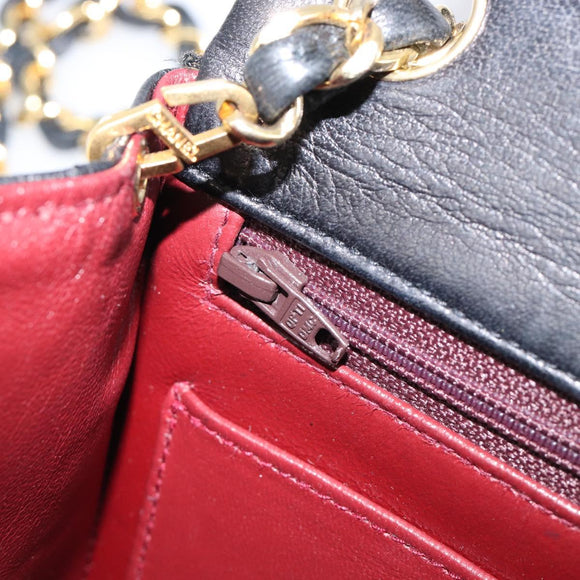 CHANEL Mini Matelasse 17 Chain Bag Lamb Skin Black Gold CC Auth 214790SV