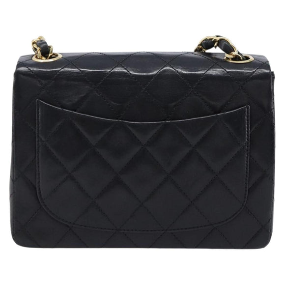 CHANEL Mini Matelasse 17 Chain Bag Lamb Skin Black Gold CC Auth 214790SV