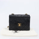 CHANEL Mini Matelasse 17 Chain Bag Lamb Skin Black Gold CC Auth 214790SV-30