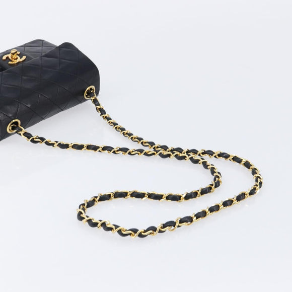 CHANEL Mini Matelasse 17 Chain Bag Lamb Skin Black Gold CC Auth 214790SV
