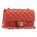 CHANEL Mini Matelasse 19 Chain Bag Lamb Skin Orange Gold CC Auth 214791SAM-1