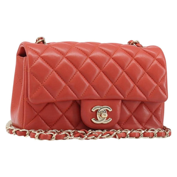 CHANEL Mini Matelasse 19 Chain Bag Lamb Skin Orange Gold CC Auth 214791SAM