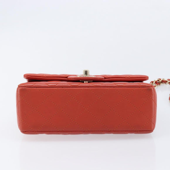 CHANEL Mini Matelasse 19 Chain Bag Lamb Skin Orange Gold CC Auth 214791SAM