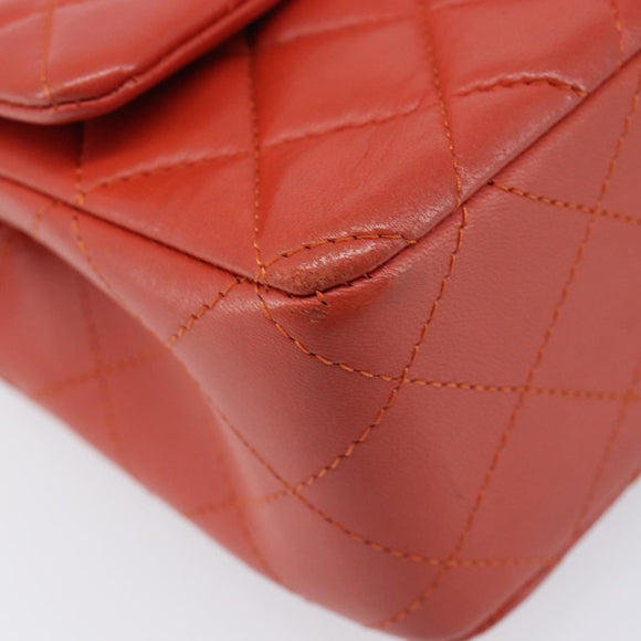 CHANEL Mini Matelasse 19 Chain Bag Lamb Skin Orange Gold CC Auth 214791SAM