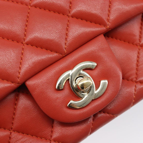 CHANEL Mini Matelasse 19 Chain Bag Lamb Skin Orange Gold CC Auth 214791SAM