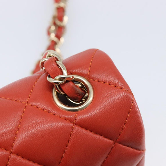 CHANEL Mini Matelasse 19 Chain Bag Lamb Skin Orange Gold CC Auth 214791SAM