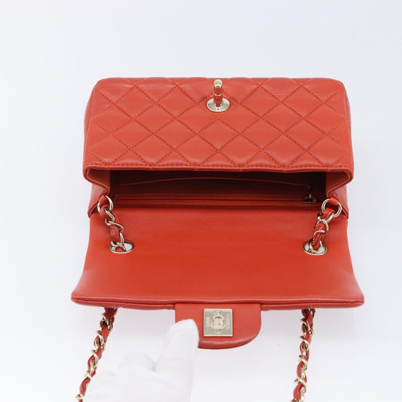 CHANEL Mini Matelasse 19 Chain Bag Lamb Skin Orange Gold CC Auth 214791SAM