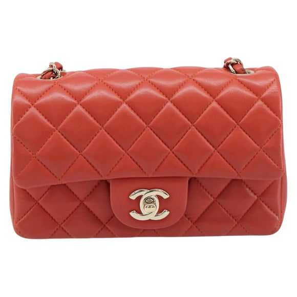 CHANEL Mini Matelasse 19 Chain Bag Lamb Skin Orange Gold CC Auth 214791SAM