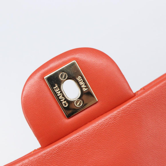 CHANEL Mini Matelasse 19 Chain Bag Lamb Skin Orange Gold CC Auth 214791SAM