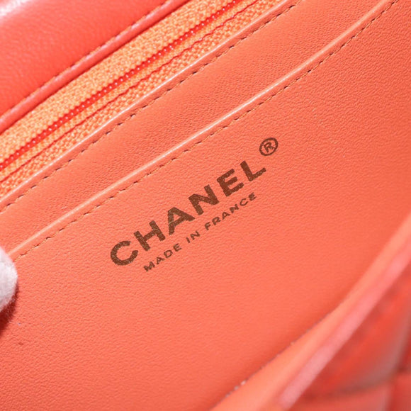 CHANEL Mini Matelasse 19 Chain Bag Lamb Skin Orange Gold CC Auth 214791SAM