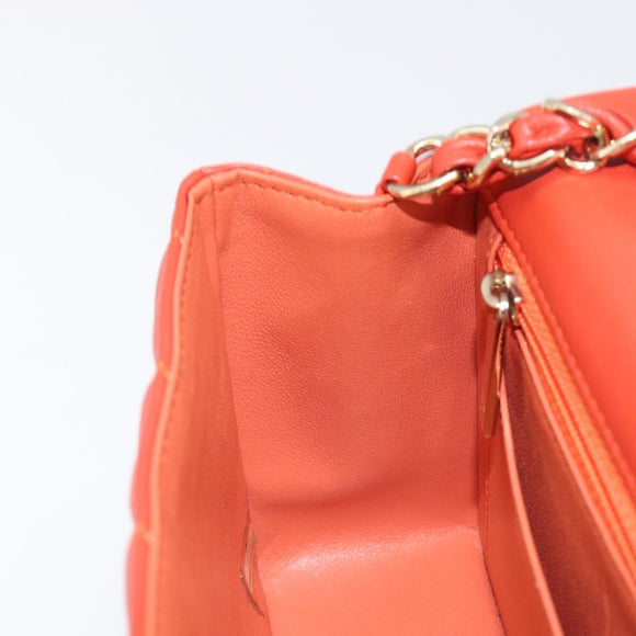 CHANEL Mini Matelasse 19 Chain Bag Lamb Skin Orange Gold CC Auth 214791SAM