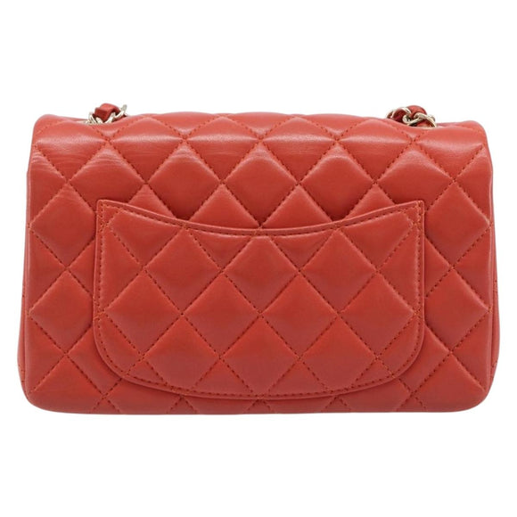 CHANEL Mini Matelasse 19 Chain Bag Lamb Skin Orange Gold CC Auth 214791SAM
