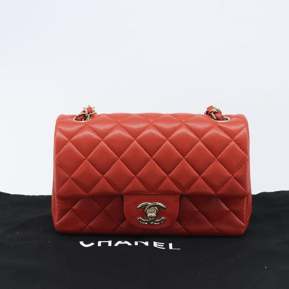 CHANEL Mini Matelasse 19 Chain Bag Lamb Skin Orange Gold CC Auth 214791SAM