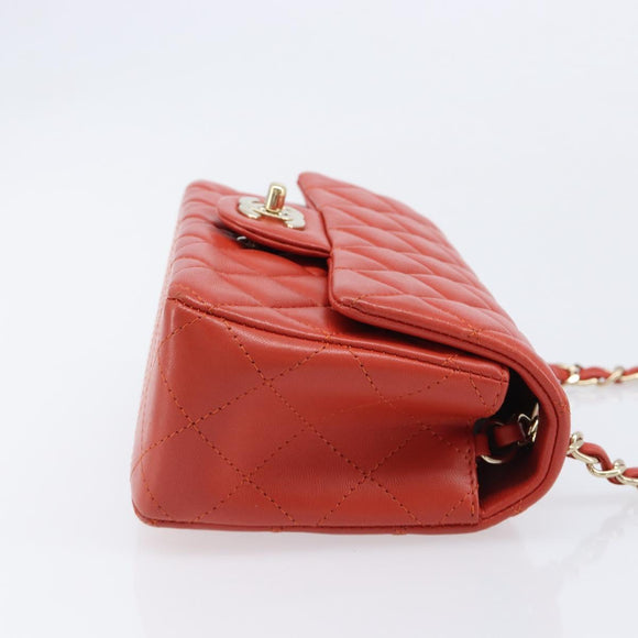 CHANEL Mini Matelasse 19 Chain Bag Lamb Skin Orange Gold CC Auth 214791SAM