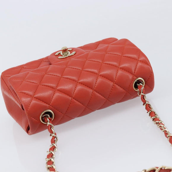 CHANEL Mini Matelasse 19 Chain Bag Lamb Skin Orange Gold CC Auth 214791SAM