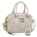 Miu Miu Matelasse Arkadi Hand Bag Leather 2way White Gold Auth 214802M-1