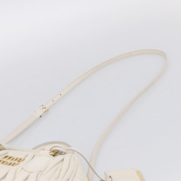 Miu Miu Matelasse Arkadi Hand Bag Leather 2way White Gold Auth 214802M
