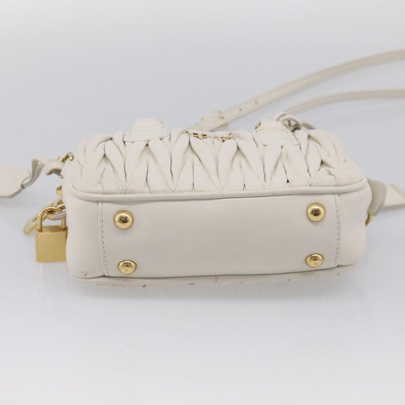 Miu Miu Matelasse Arkadi Hand Bag Leather 2way White Gold Auth 214802M