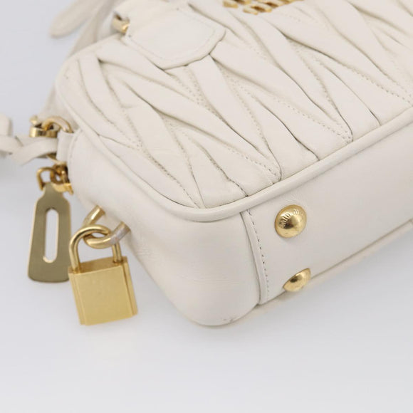 Miu Miu Matelasse Arkadi Hand Bag Leather 2way White Gold Auth 214802M
