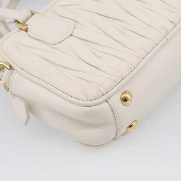 Miu Miu Matelasse Arkadi Hand Bag Leather 2way White Gold Auth 214802M