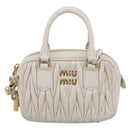 Miu Miu Matelasse Arkadi Hand Bag Leather 2way White Gold Auth 214802M-2