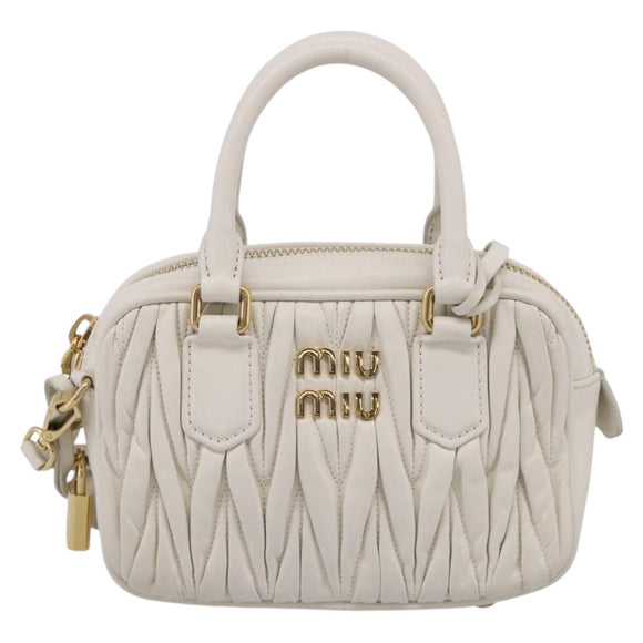 Miu Miu Matelasse Arkadi Hand Bag Leather 2way White Gold Auth 214802M