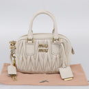 Miu Miu Matelasse Arkadi Hand Bag Leather 2way White Gold Auth 214802M-27