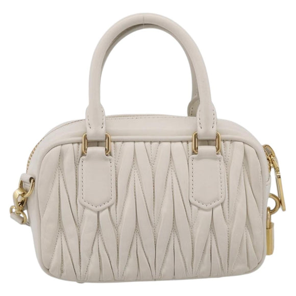 Miu Miu Matelasse Arkadi Hand Bag Leather 2way White Gold Auth 214802M