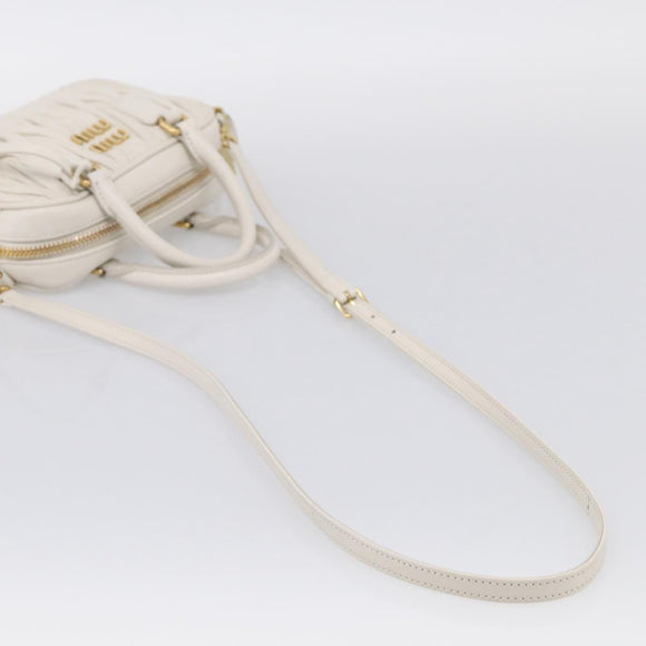 Miu Miu Matelasse Arkadi Hand Bag Leather 2way White Gold Auth 214802M