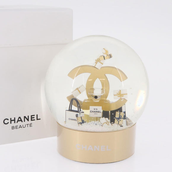 CHANEL Snow Globe Glass Clear Gold CC Auth 214807M