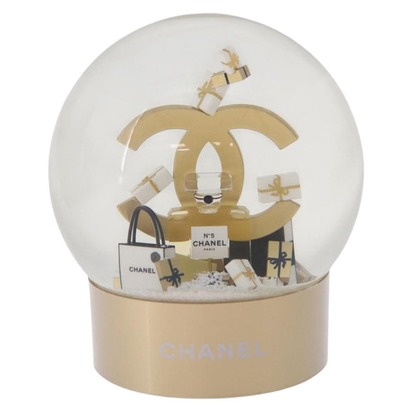 CHANEL Snow Globe Glass Clear Gold CC Auth 214807M