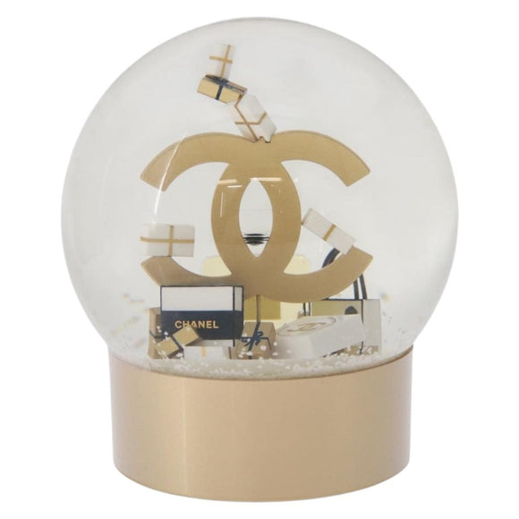 CHANEL Snow Globe Glass Clear Gold CC Auth 214807M