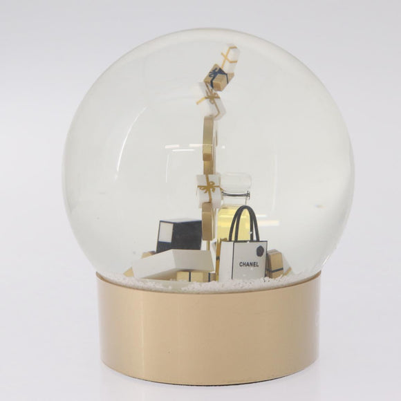 CHANEL Snow Globe Glass Clear Gold CC Auth 214807M