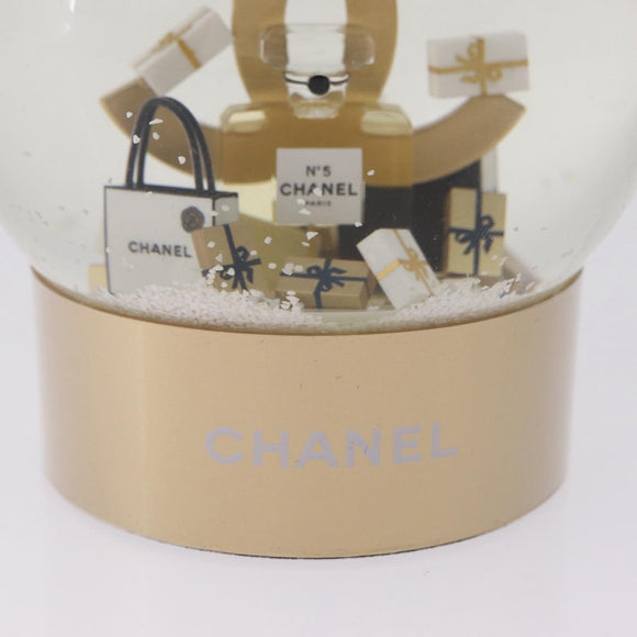 CHANEL Snow Globe Glass Clear Gold CC Auth 214807M