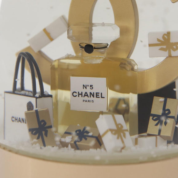 CHANEL Snow Globe Glass Clear Gold CC Auth 214807M