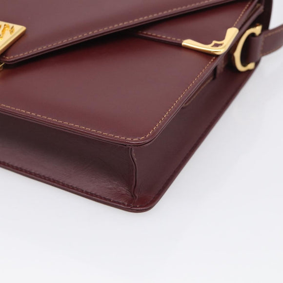 Cartier Must Line Shoulder Bag Leather Bordeaux Gold Auth 214810V