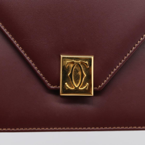 Cartier Must Line Shoulder Bag Leather Bordeaux Gold Auth 214810V