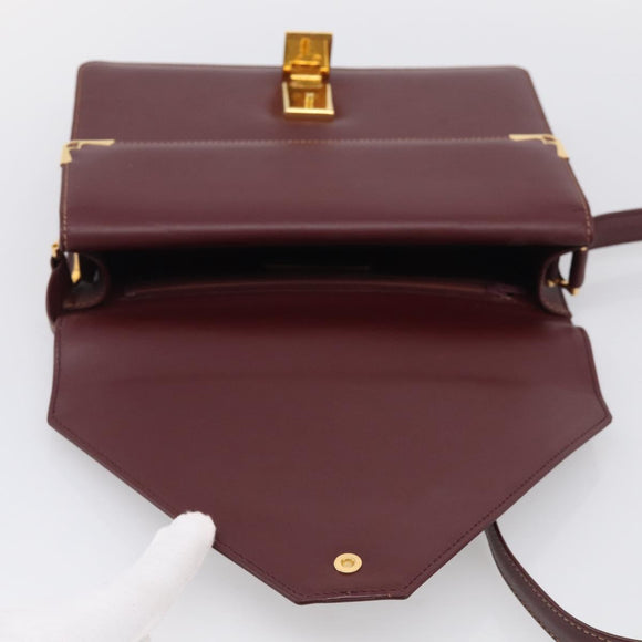 Cartier Must Line Shoulder Bag Leather Bordeaux Gold Auth 214810V