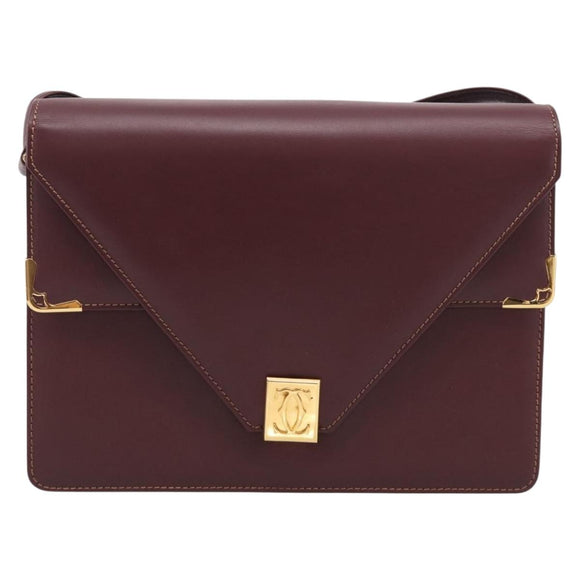Cartier Must Line Shoulder Bag Leather Bordeaux Gold Auth 214810V