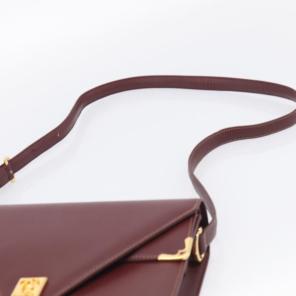 Cartier Must Line Shoulder Bag Leather Bordeaux Gold Auth 214810V