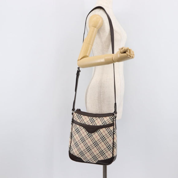 BURBERRY Nova Check Shoulder Bag Canvas Beige Silver Auth 214812A