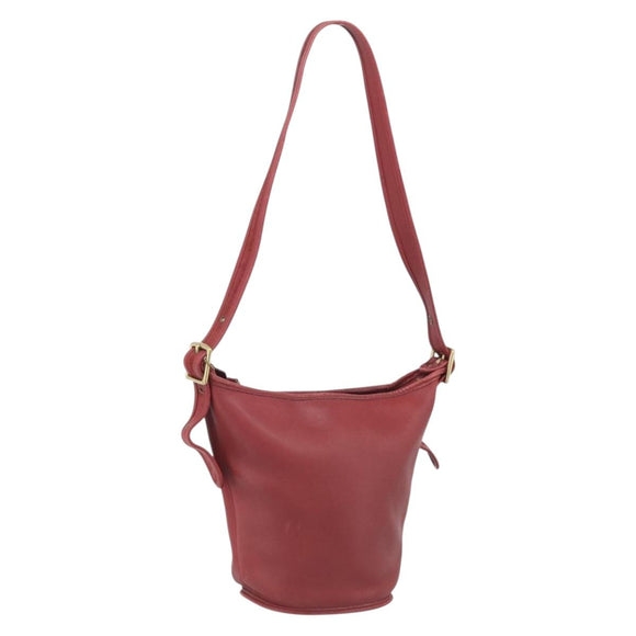 Coach Shoulder Bag Leather Red Gold Auth 214818