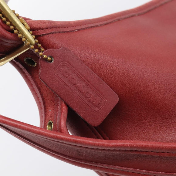 Coach Shoulder Bag Leather Red Gold Auth 214818