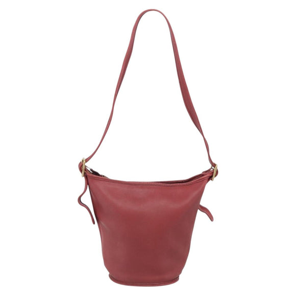 Coach Shoulder Bag Leather Red Gold Auth 214818