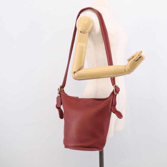 Coach Shoulder Bag Leather Red Gold Auth 214818