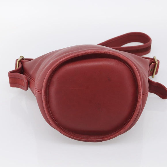 Coach Shoulder Bag Leather Red Gold Auth 214818