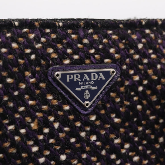 PRADA Hand Bag Leather Tweed Purple Silver Auth 214844A