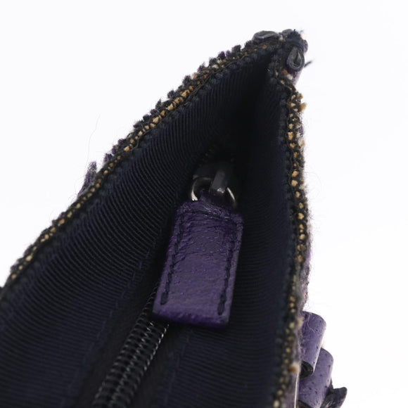 PRADA Hand Bag Leather Tweed Purple Silver Auth 214844A